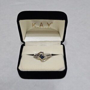 JANE SEYMOUR 925 Sterling Silver Real Blue & White Diamond Bypass Ring Size 6.5